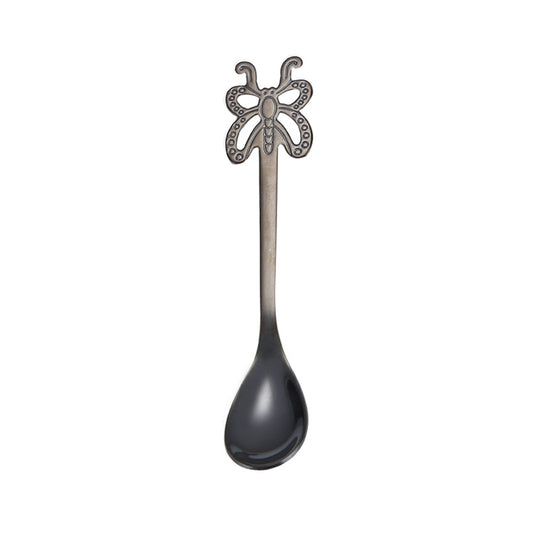 Multicolor Stainless Steel Butterfly Coffee Spoon Fruit Cold Drink Ice Cream Dessert Tea Spoon, Color:Black by bashfashion