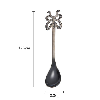Multicolor Stainless Steel Butterfly Coffee Spoon Fruit Cold Drink Ice Cream Dessert Tea Spoon, Color:Black by bashfashion