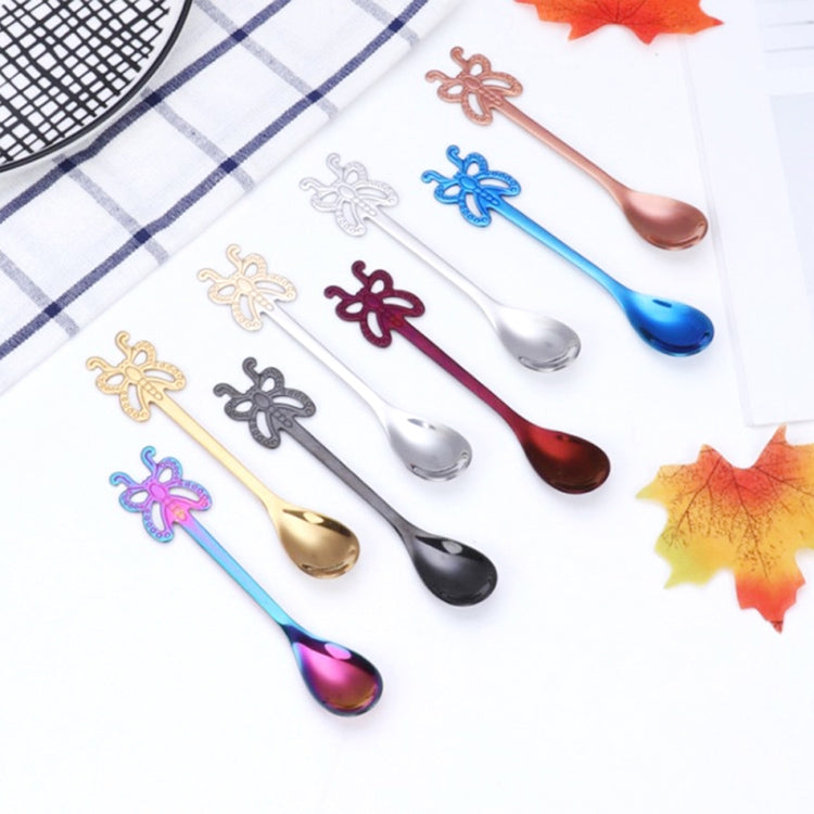 Multicolor Stainless Steel Butterfly Coffee Spoon Fruit Cold Drink Ice Cream Dessert Tea Spoon, Color:Black by bashfashion