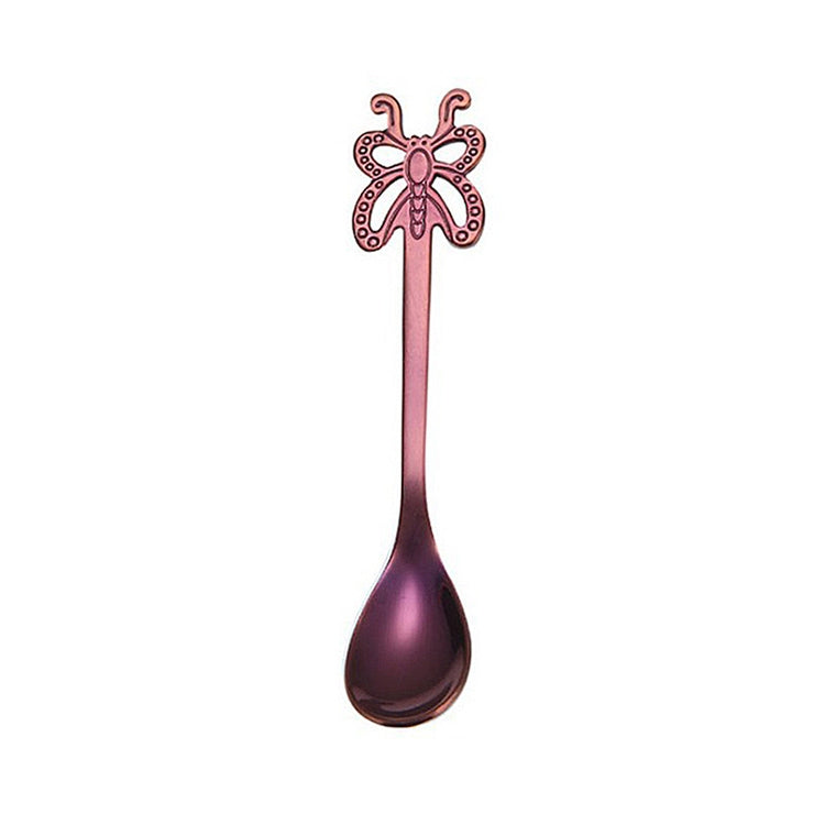 Multicolor Stainless Steel Butterfly Coffee Spoon Fruit Cold Drink Ice Cream Dessert Tea Spoon, Color:Purple by bashfashion