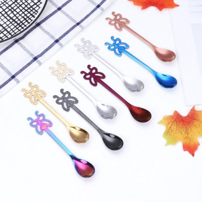 Multicolor Stainless Steel Butterfly Coffee Spoon Fruit Cold Drink Ice Cream Dessert Tea Spoon, Color:Purple by bashfashion