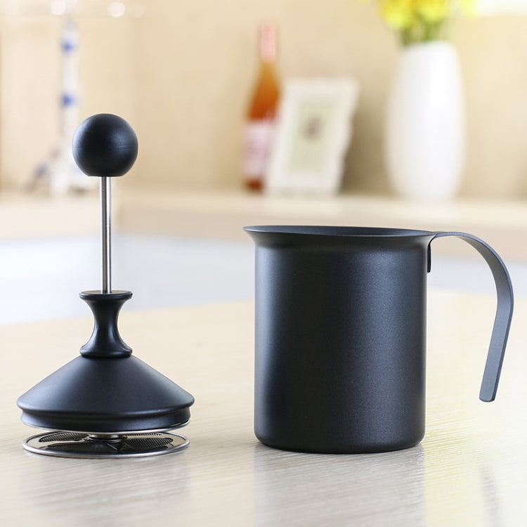 Pump Creamer Stainless Steel Double Mesh Manual Coffee Milk Foam Frothing Pitcher Froth Pump Foamer Cup, Capacity:400cc by bashfashion