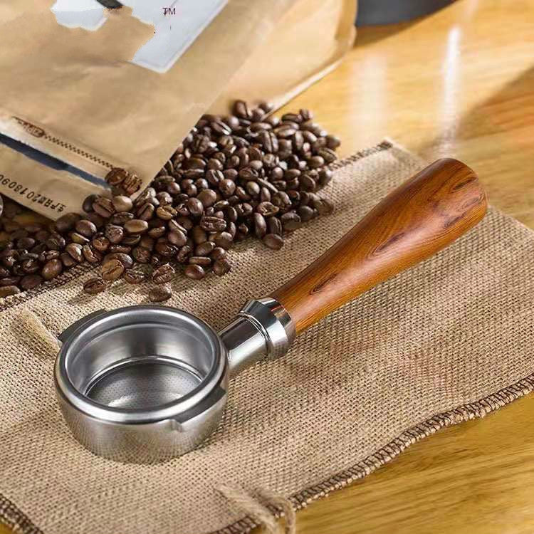 Stainless Steel Coffee Machine Filter Bracket Coffee Bottomless Wooden Handle by bashfashion