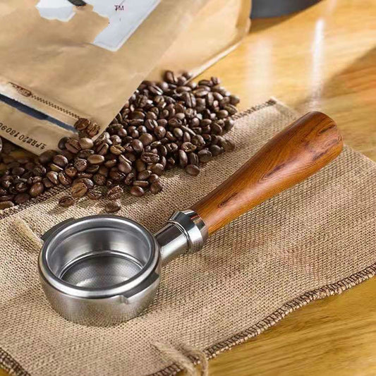 Stainless Steel Coffee Machine Filter Bracket Coffee Bottomless Wooden Handle by bashfashion