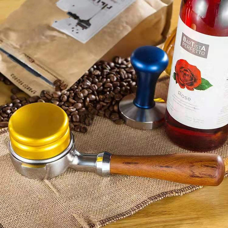Stainless Steel Coffee Machine Filter Bracket Coffee Bottomless Wooden Handle by bashfashion