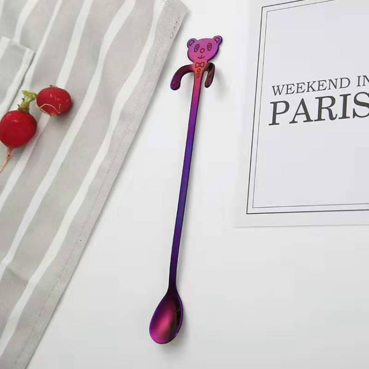 Cute Bear Spoon Long Handle Spoons Coffee Drinking Tools(Purple) by bashfashion