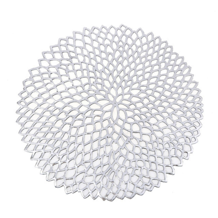 Table Bowl Mats Home Decor Placemat For Dining Table PVC Plastic Hollow Insulation Round Baroque Mediterranean Coaster Pads(Silver) by bashfashion