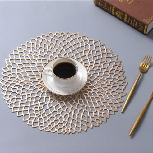 Table Bowl Mats Home Decor Placemat For Dining Table PVC Plastic Hollow Insulation Round Baroque Mediterranean Coaster Pads(Silver) by bashfashion