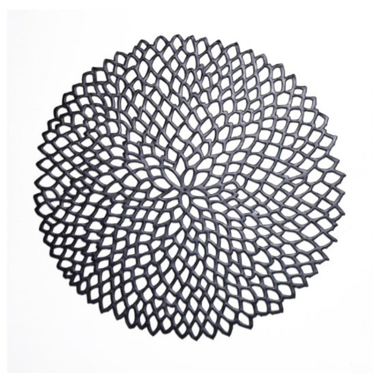 Table Bowl Mats Home Decor Placemat For Dining Table PVC Plastic Hollow Insulation Round Baroque Mediterranean Coaster Pads(Black) by bashfashion