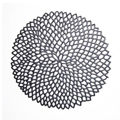 Table Bowl Mats Home Decor Placemat For Dining Table PVC Plastic Hollow Insulation Round Baroque Mediterranean Coaster Pads(Black) by bashfashion