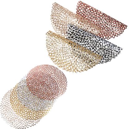 Table Bowl Mats Home Decor Placemat For Dining Table PVC Plastic Hollow Insulation Round Baroque Mediterranean Coaster Pads(Black) by bashfashion