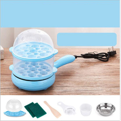 Multifunction Mini Non-Stick Frying Pan Boiler Steamer Cooker Poached Eggpot(Blue double storey package) by bashfashion