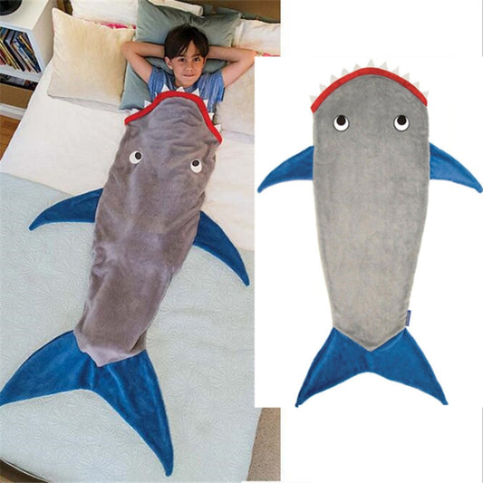 Winter Shark Mermaid Sleeping Blanket Sleeping Swaddle Soft Wool Children Sleeping Bag(Grey Shark) by bashfashion