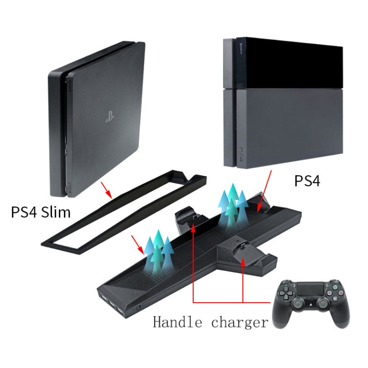 Game Console Radiator And Dual Handle Charging Base For PS4 / PS4 Slim(Black) by bashfashion