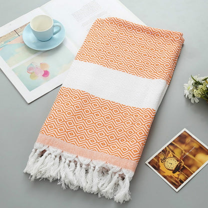 Striped Cotton Bath Towel With Tassels Thin Travel Camping Bath Sauna Beach Gym Pool Blanket Absorbent Easy Care(Orange) by bashfashion