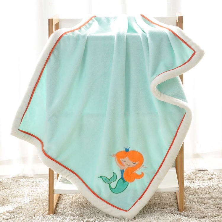 Newborn Cartoon Soild Thicken Double Layer Coral Fleece Soft Infant Blanket Bedding, Size:75x100cm(Green Mermaid) by bashfashion