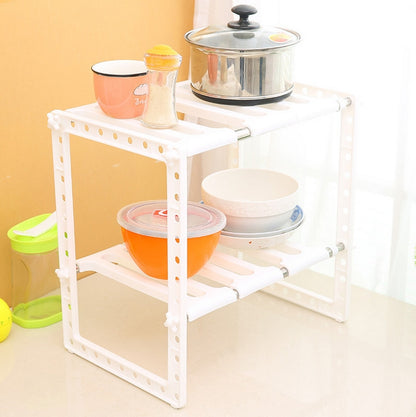 Stainless Steel Double Layer Adjustable Telescopic Sink Shelf Dishes Condiment Kitchen Rack by bashfashion