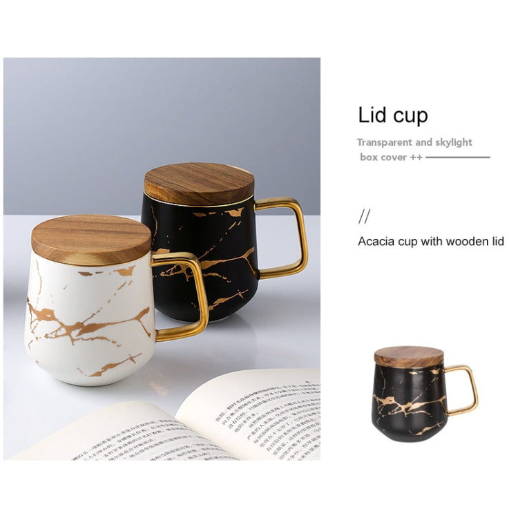 Marble Matte Gold Series Ceramic Tea Cup Coffee Mug With Wooden Lid Or Tray(Black with Lid) by bashfashion