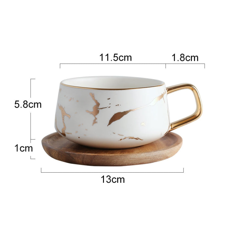 Marble Matte Gold Series Ceramic Tea Cup Coffee Mug With Wooden Lid Or Tray(White with Tray) by bashfashion