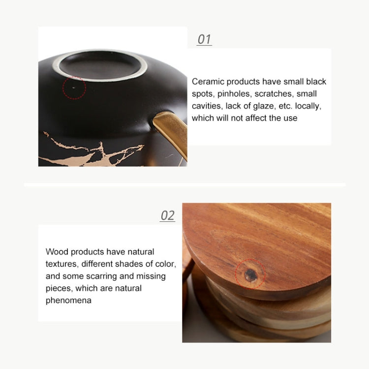 Marble Matte Gold Series Ceramic Tea Cup Coffee Mug With Wooden Lid Or Tray(White with Tray) by bashfashion