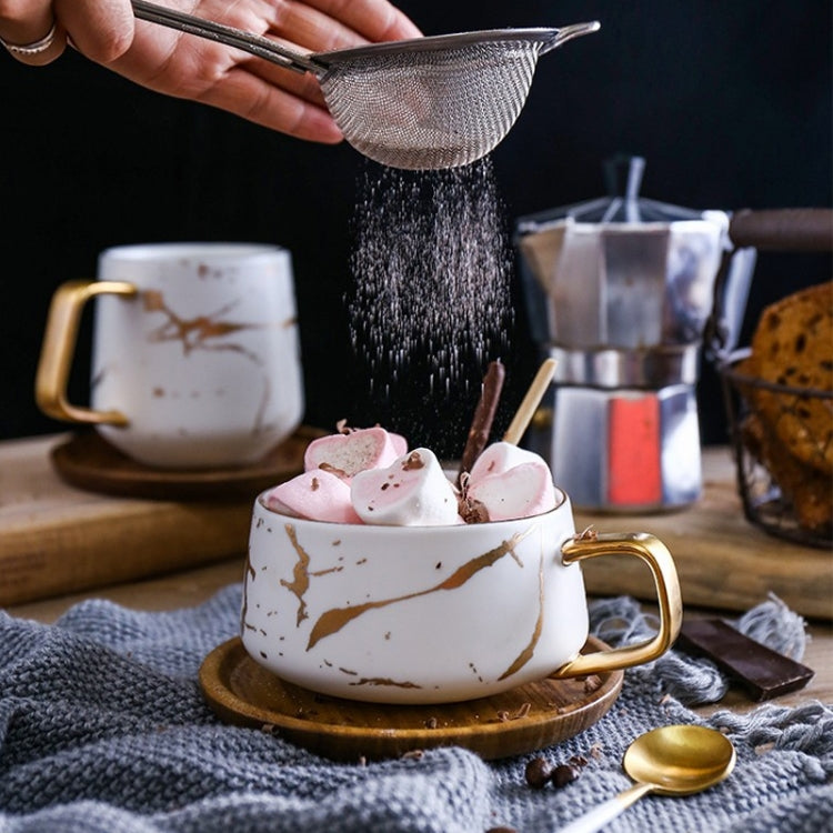 Marble Matte Gold Series Ceramic Tea Cup Coffee Mug With Wooden Lid Or Tray(White with Tray) by bashfashion