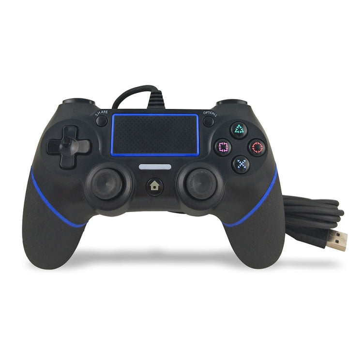 For PS4 Handle Wired Handle Cable Game Controller(Black Blue) by bashfashion