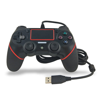 For PS4 Handle Wired Handle Cable Game Controller( Black Red) by bashfashion