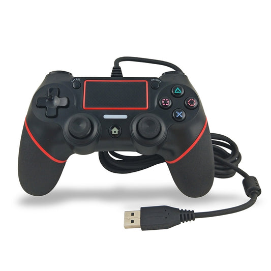 For PS4 Handle Wired Handle Cable Game Controller( Black Red) by bashfashion