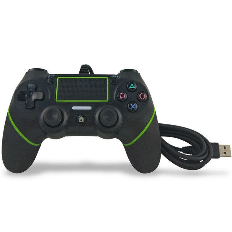 For PS4 Handle Wired Handle Cable Game Controller( Black Green) by bashfashion