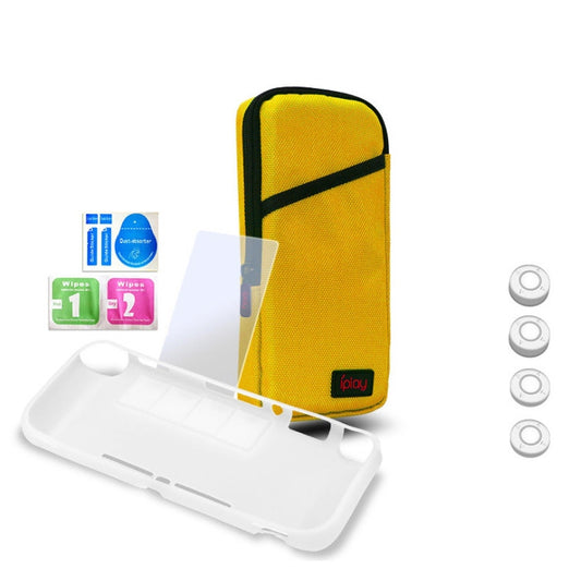 iplay Host Storage Bag Tempered Film + Rocker Cap + Protective Shell 7 in 1 Protection Bag Soft Bag Set For Switch Lite(Yellow) by iplay