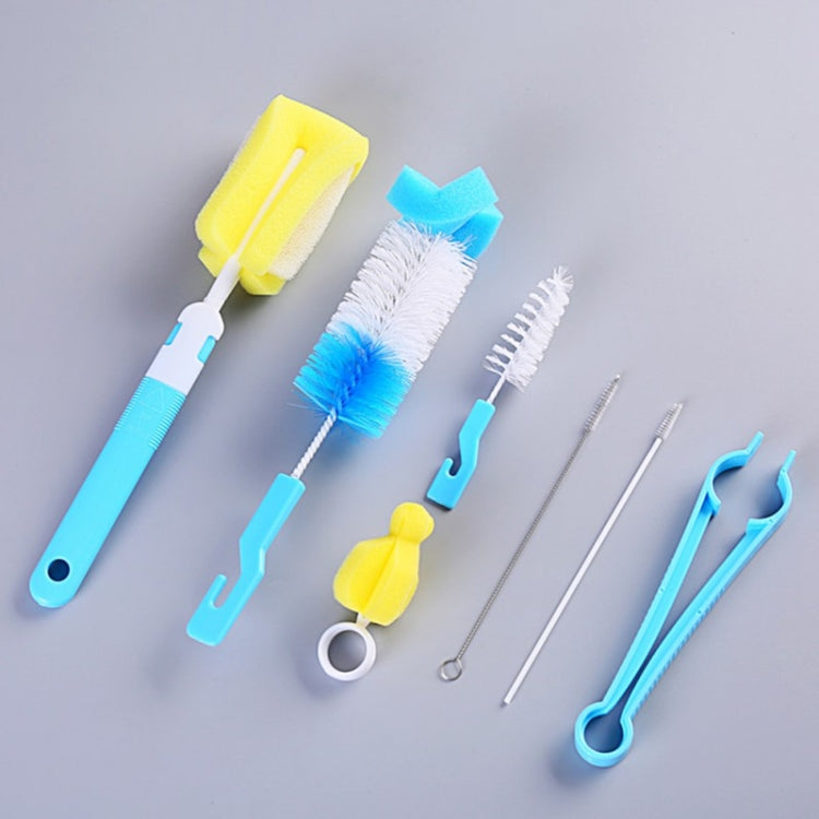7PCS/Set Bottle Sponge Cleaning Brush Tools Straw Brush Set(Blue) by bashfashion