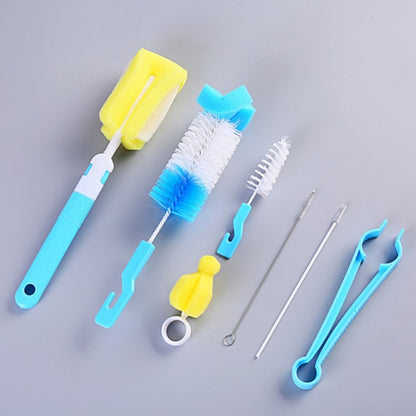 7PCS/Set Bottle Sponge Cleaning Brush Tools Straw Brush Set(Blue) by bashfashion