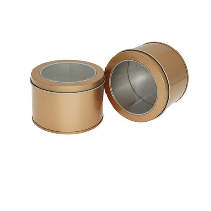 Deep Round Skylight Transparent Window Top Cover Tin Box Food Tea Can Baking Cake Box, Size:9cm x 9cm x 6cm(Gold) by bashfashion
