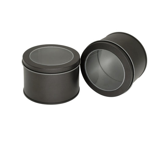 Deep Round Skylight Transparent Window Top Cover Tin Box Food Tea Can Baking Cake Box, Size:9cm x 9cm x 6cm(Dark Grey) by bashfashion