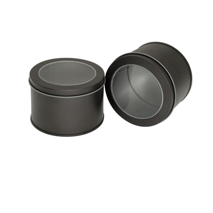 Deep Round Skylight Transparent Window Top Cover Tin Box Food Tea Can Baking Cake Box, Size:9cm x 9cm x 6cm(Dark Grey) by bashfashion