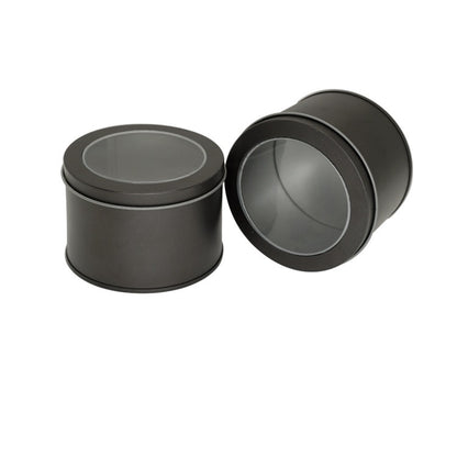 Deep Round Skylight Transparent Window Top Cover Tin Box Food Tea Can Baking Cake Box, Size:9cm x 9cm x 6cm(Dark Grey) by bashfashion