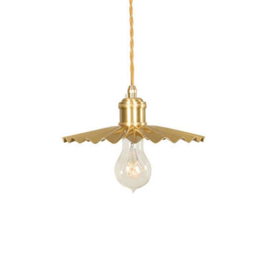 Pure Copper Single Head Vintage Nostalgic Brass Pleated Chandelier with 5W Warm White Light LED by bashfashion