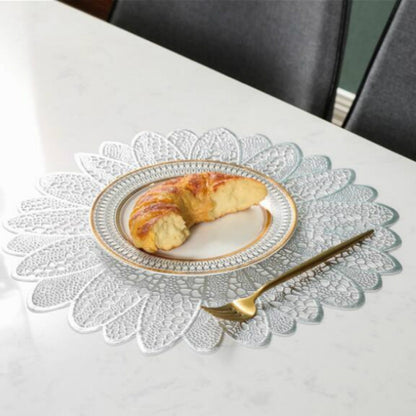 Sunflower Shape Household Fashion PVC Dining Table Placemat Europe Style Kitchen Tools Tableware Pad Coaster Coffee Tea Place Mat(Silver) by bashfashion