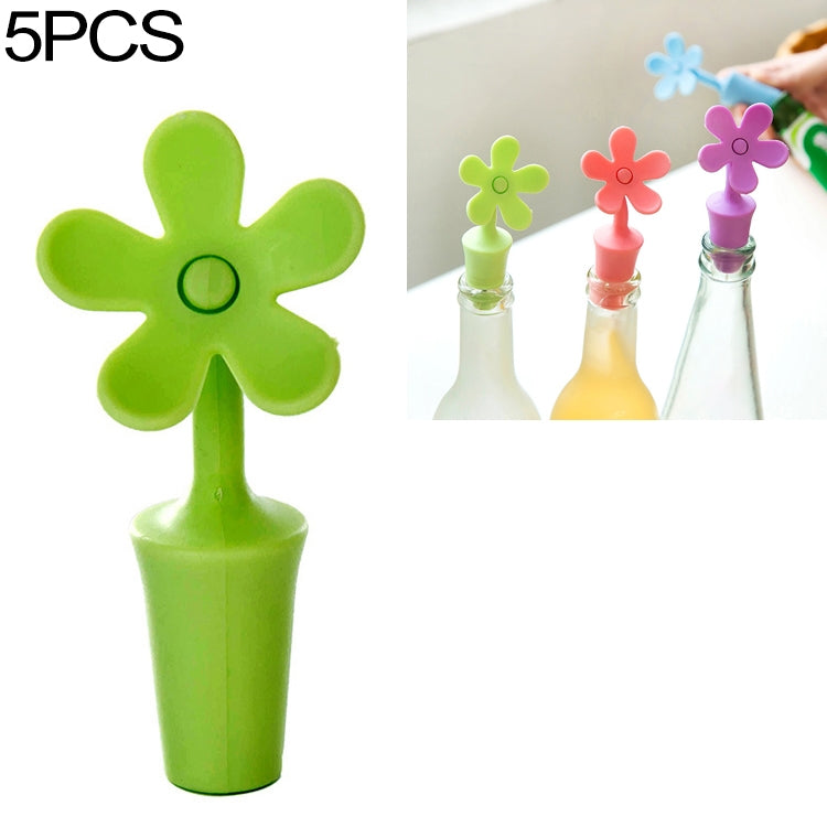 5 PCS Silicone Wine Stopper Flower Beer Stopper(Green) by bashfashion