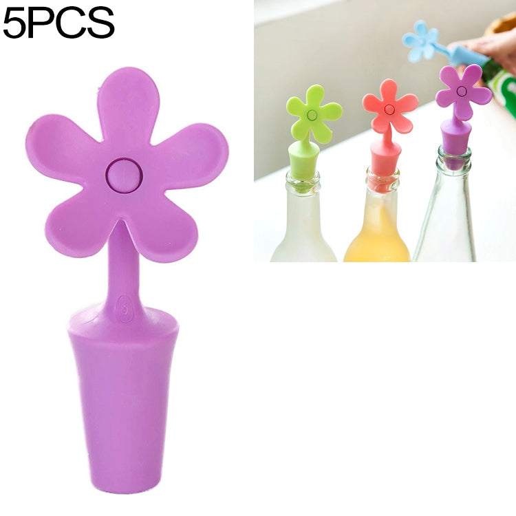 5 PCS Silicone Wine Stopper Flower Beer Stopper(Purple) by bashfashion