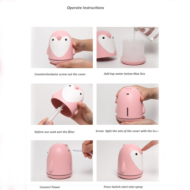 220ml Aroma Humidifier Cute Penguin USB Air Diffuser Home Office Car Mist Maker Air Purifier(Pink) by bashfashion