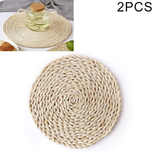 2 PCS Non-slip Natural Corn Woven Thickening Insulated Tea Mat Table Heat-resistant Casserole Mat Round Coaster 10cm by bashfashion