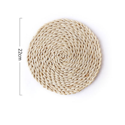 2 PCS Non-slip Natural Corn Woven Thickening Insulated Tea Mat Table Heat-resistant Casserole Mat Round Placemat 22cm by bashfashion