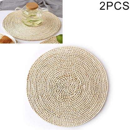 2 PCS Non-slip Natural Corn Woven Thickening Insulated Tea Mat Table Heat-resistant Casserole Mat Round Placemat 35cm by bashfashion