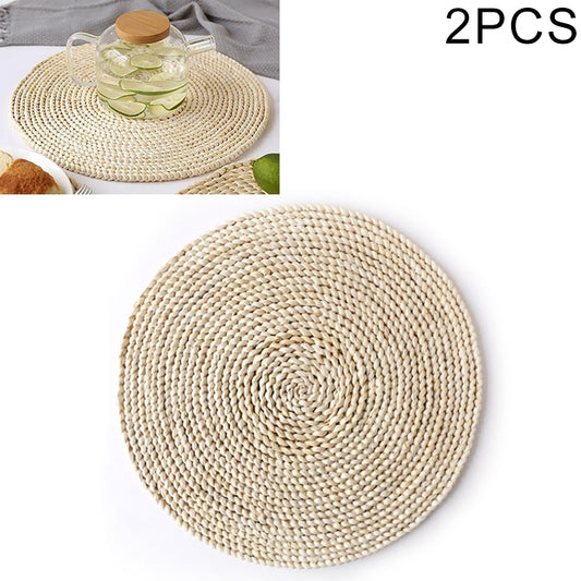 2 PCS Non-slip Natural Corn Woven Thickening Insulated Tea Mat Table Heat-resistant Casserole Mat Round Placemat 35cm by bashfashion