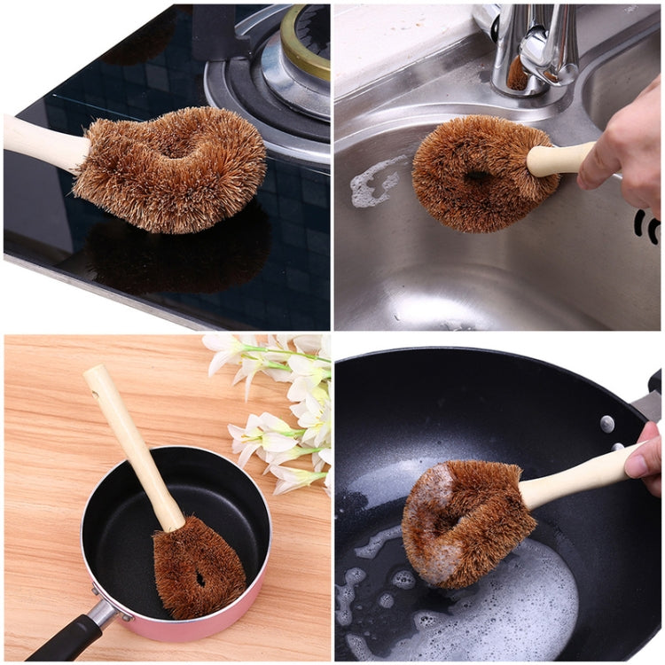 10 PCS Natural Coconut Palm Non-stick Oil Long Handle Pot Brush Cleaning Brush Kitchen Cleaning Tool by bashfashion