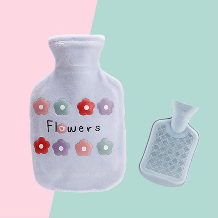 Cartoon Flowers Plush Hot Water Bottle Bag Injection Water Hand Warmer(Blue) by bashfashion