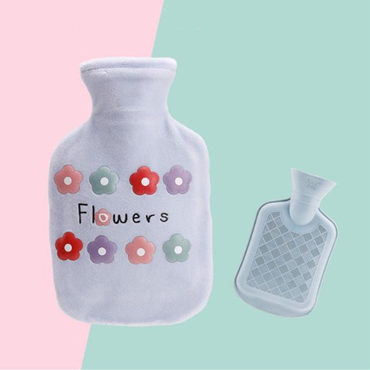 Cartoon Flowers Plush Hot Water Bottle Bag Injection Water Hand Warmer(Blue) by bashfashion