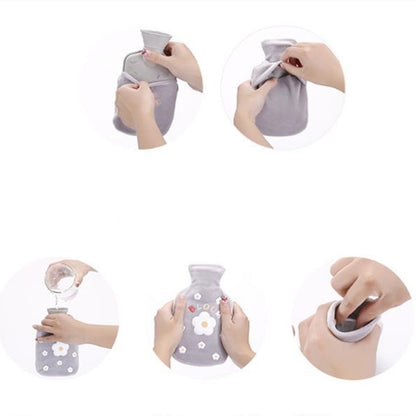 Cartoon Flowers Plush Hot Water Bottle Bag Injection Water Hand Warmer(Blue) by bashfashion