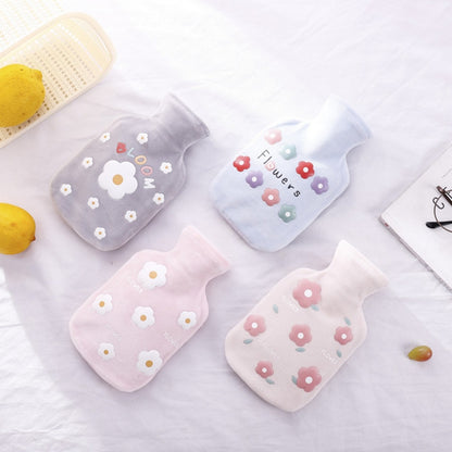 Cartoon Flowers Plush Hot Water Bottle Bag Injection Water Hand Warmer(Blue) by bashfashion